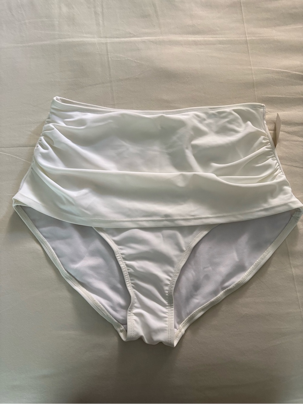 High-Waist White Women’s Swim Bottom with Ruched Waist